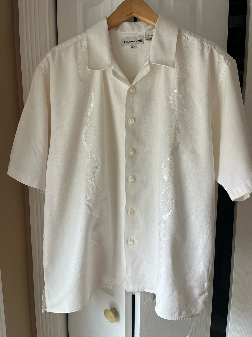 Pronto Uomo White Short-Sleeve Button-Down Cuban Collar Shirt